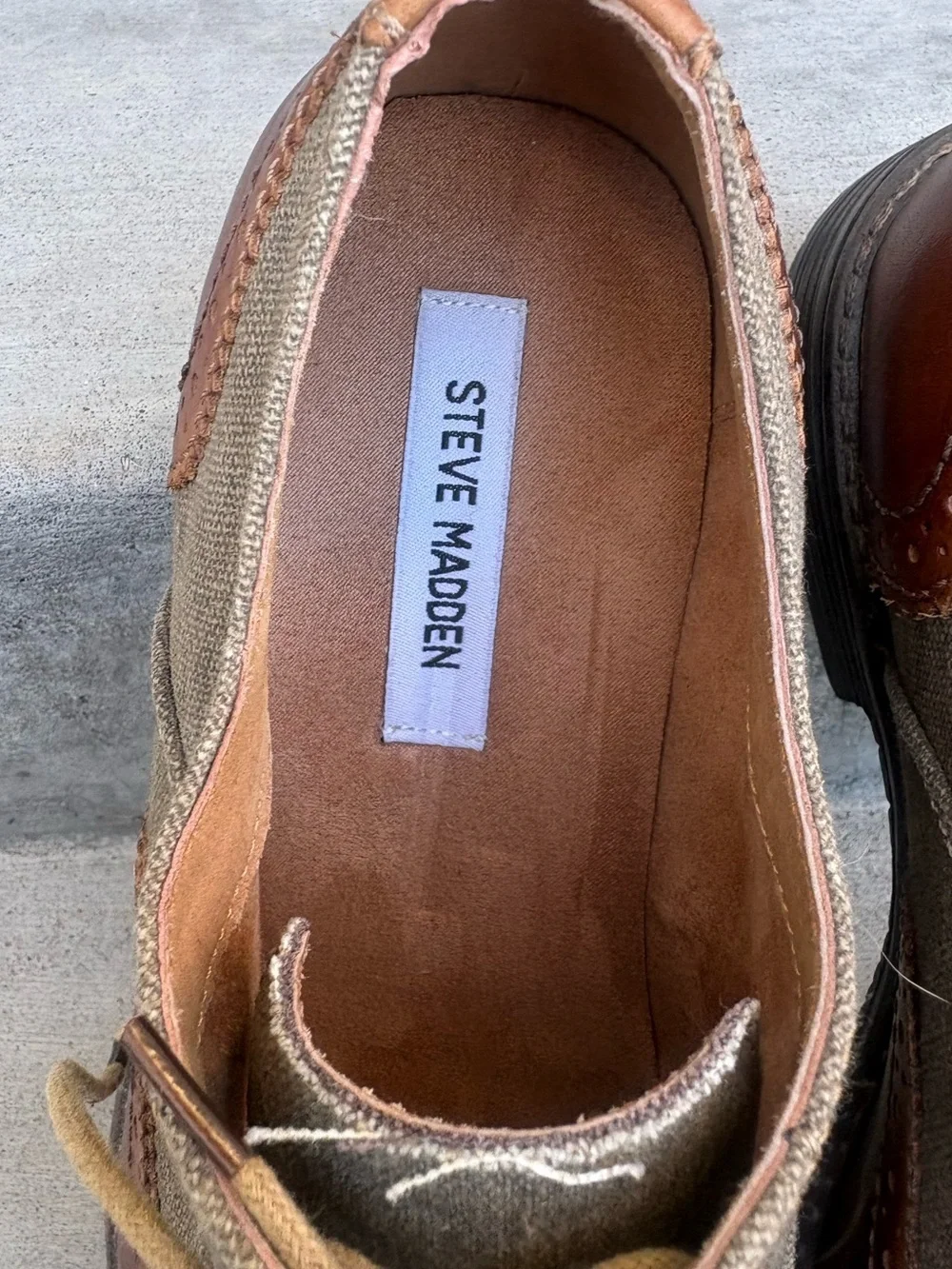 Steve Madden Camrin Brown Leather Canvas Lace Up Oxfords Size 8.5
